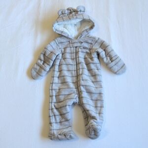 carter's newborn gray striped fleece zipper closure bunting suit baby boy